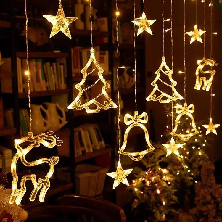 220v/110v Christmas Bell Tree Star Reindeer Christmas Curtain String Light Xmas New Year Holiday Lights Xmas Curtain Light