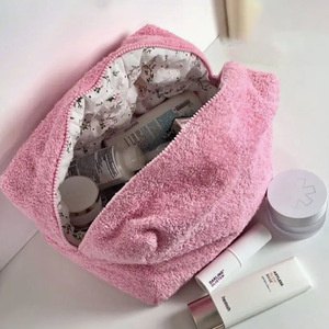 Cute plush towel toiletry bag, large capacity, travel portable skincare and cosmetics <b>storage</b> bag, creative <b>makeup</b> bag - Product Image 1
