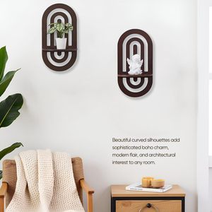 Set di 2 <span class=keywords><strong>Mensole</strong></span> Galleggianti da Parete in Stile Boho, Design ad Arco, Decorative per <span class=keywords><strong>Camera</strong></span> da Letto e Soggiorno, Colore Scuro - Product Image 3