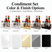 Ensemble d'organisateurs de condiments en acrylique usiné CNC sur mesure avec support de serviettes perforé et plateau à sauces