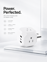 Stop Kontak Ekstensi 6-in-1 dengan 3 Soket + 2 USB-A + 1 USB-C Desain Mini Cube, Cocok untuk Rumah, Kantor, dan Perjalanan