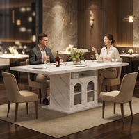 Table à manger rectangulaire moderne en bois et marbre blanc avec armoire de rangement sur piétement pour usage commercial en restaurant