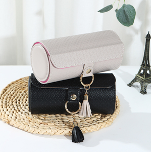 Cross-border PU Three-layer Foldable Cylinder European Style Solid Pattern <b>Jewelry</b> <b>Storage</b> Box & Bag for Valentine's Day - Product Image 4