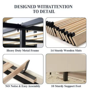 โครงเตียงคู่สไตล์ฝรั่งเศสคลาสสิก เตียงทันสมัยเรียบง่าย พร้อมหัวเตียงรับน้ำหนักได้มาก พับเก็บและปรับได้ - Product Image 5