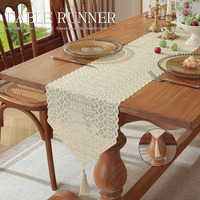 Chemin de table en dentelle de coton blanc rural américain Nappe creuse brodée pour la maison ou l'hôtel Techniques tissées
