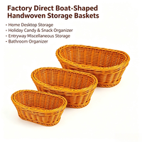 Panier de rangement en rotin PP tressé à la main en forme de bateau, 3 tailles, organisateur tressé pour collations, bonbons et rangement domestique de bureau