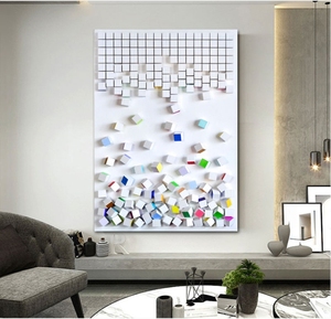 Décoration d'intérieur, œuvre d'art en mosaïque abstraite, sculpture sur bois, peinture en <span class=keywords><strong>cube</strong></span>, art mural 3D fait à la main en bois - Product Image 3