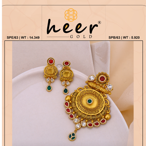 Conjunto de collar con colgante étnico de oro de 22k con piedras rojas y verdes, diseño de flor, para mujer, joyería de boda - Product Image 2