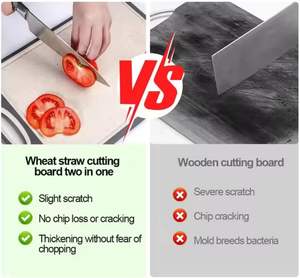 Planche à découper en acier inoxydable et en paille de blé 304, double face 2-en-1 pour la cuisine (vente en gros) - Product Image 3