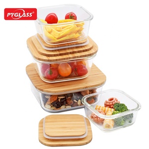 Vente en gros de 5 pièces de bocaux en verre pour aliments, ensemble de contenants pour bonbons et aliments avec couvercles en bambou, sans danger pour le <span class=keywords><strong>four</strong></span> à micro-ondes, vente en ligne - Product Image 6