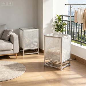 Panier à linge en aluminium Bauhaus industriel moderne, panier de rangement modulaire pour vêtements sales - Product Image 1
