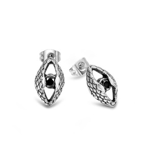 Boucles d'oreilles clous en acier titane, motif œil porte-bonheur, incrustation de pierres précieuses noires, style européen et américain, pour hommes, CF122 - Product Image 1