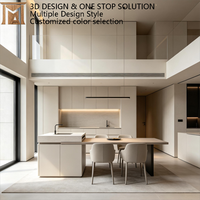 Italienische Luxus-Creme-Küchenschränke mit integrierter Essinsel, moderne, grifflose, bodenhohe Maßmöbel für Villa und Loft