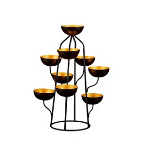 9 Cup Metal Tealight Candle Holder Stand <b>Black</b> and Gold Decorative Tea Light <b>Candelabra</b> for Home Decor Table Centerpiece - Product Image 1