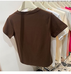Camiseta Básica de Algodón para <span class=keywords><strong>Mujer</strong></span>, Manga Corta, Verano, Nueva, Estilo Pullover, Entallada, Simple, Color Sólido - Product Image 4