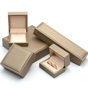 Luxury Gold PU Jewelry Box Leather Texture Gloss with Suede Lined Custom Logo Gift/Retail Packaging - Product Image 2