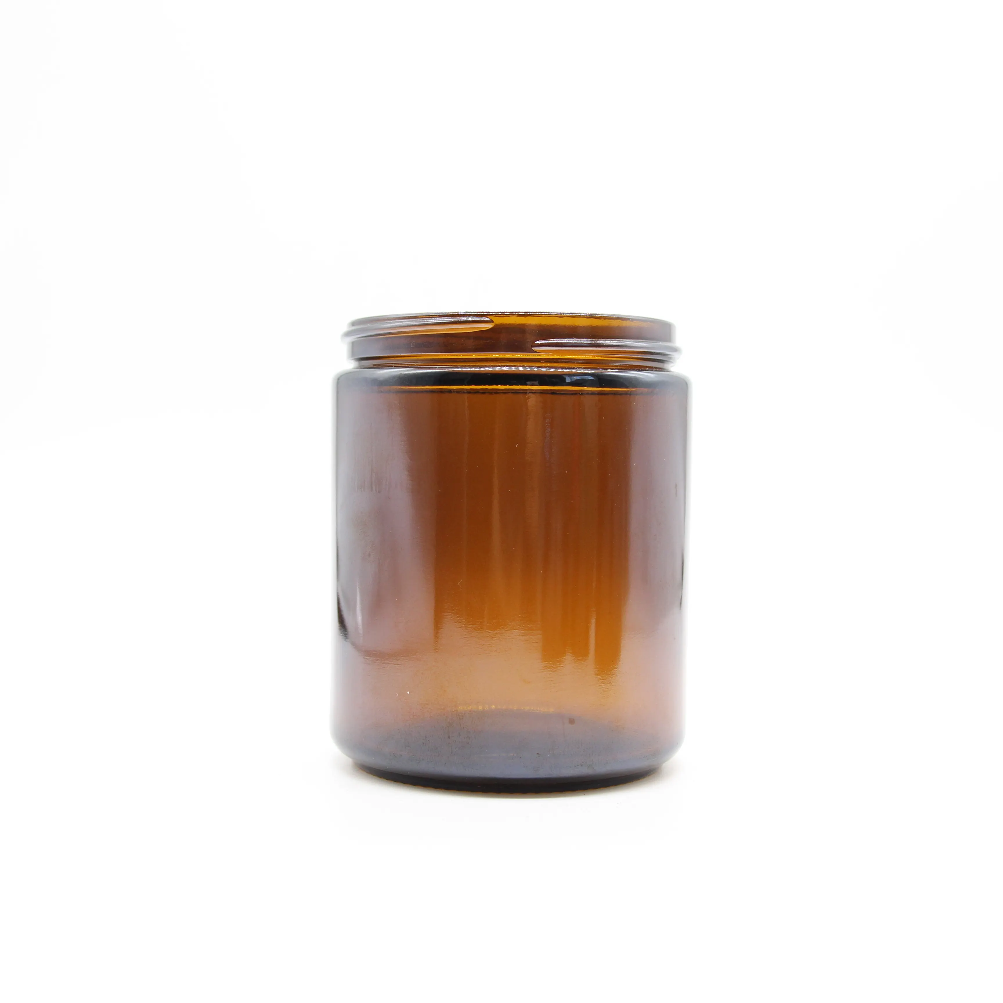 Lilin krim wajah tabung kaca kosmetik Amber bulat sisi lurus Pte dengan mulut lebar dan tutup bambu 50ml 2oz 9oz 270ml