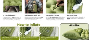 Colchoneta Inflable Ultraligera Individual 2025 con Bomba de Pie Integrada, Colchón de Aire para Camping, Senderismo y Excursionismo - Product Image 5