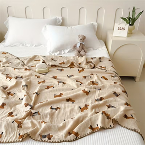 Couverture en mousseline de gaze imprimée certifiée GOTS 100% coton <span class=keywords><strong>4</strong></span> couches avec bordure brodée 120*120cm/47.5*47.5 pouces - Product Image 3
