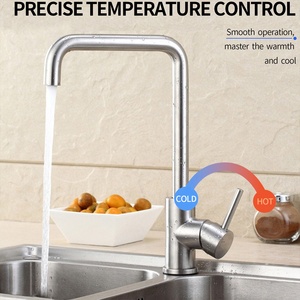 Brushed SUS304 Stainless Steel <strong>Square</strong> Hot Cold Kitchen Sink Mixer Faucet Ceramic Valve - Product Image 4