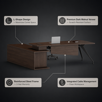 Table de bureau exécutive convertible moderne de luxe en acier inoxydable pour bureau de PDG, bureau de direction haut de gamme avec finition polie miroir