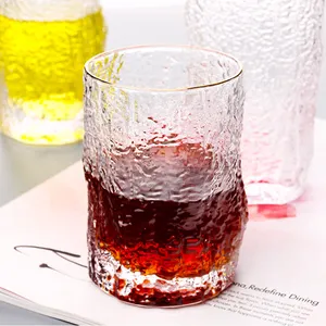 Vente en gros de verres de bar transparents, sans plomb, texture givrée, liqueur de roche, eau, verres à whisky, tasse en verre à whisky