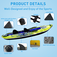 Kayak à pédales pour 2 personnes, canoë pliable, bateau gonflable pour eaux vives et mer, avec accessoires, coque en nylon durable, bonne vessie