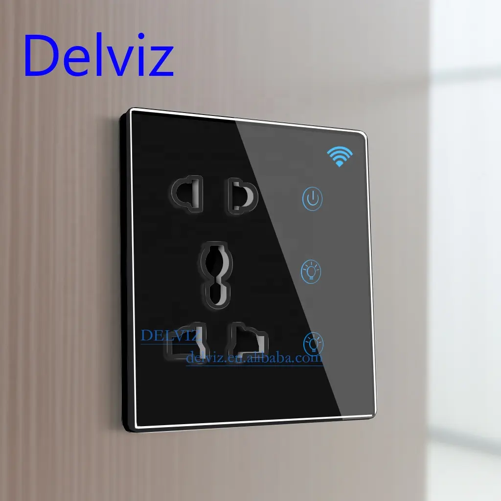 Delviz kristal cam dokunmatik panel, uzaktan kumanda anahtarı çalışma Google Alexa, Tuya akıllı soket ile 2 Gang WIFI duvar ışık anahtarı