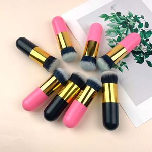 Brocha de Maquillaje Plana Individual con Mango Rosa de Marca Privada, Brocha Pequeña de Viaje para Base Líquida Blanca y Negra - Product Image 6