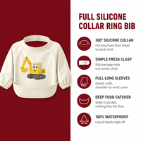 Bavoir bébé personnalisé en silicone imperméable à manches longues, col en silicone à 360 degrés, imprimé excavatrice, ensemble de sevrage pour bébé 6M-3Y