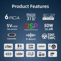 Estéreo Universal para Auto DSP 1 DIN, Reproductor MP3, Radio 6RCA, Bluetooth 6.0, Reproductor Manos Libres con USB, AUX, FM, AM, RDS y Ajuste de Ecualización