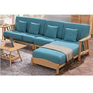 Juego de sofá minimalista de madera maciza para sala de estar con material de relleno de espuma en forma de L y uso de patas de madera para decoración del hogar de asientos - Product Image 4