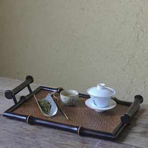 Bandeja de té de bambú tejida de inspiración zen china, mesa para preparación de té en seco, bandeja de almacenamiento para set de té, posavasos, tapete para té, bandeja para set de té - Product Image 2