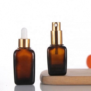 2022 New Multiple Caps Available Empty 50ml Square Amber Glass Dropper <b>Bottles</b> Gold Top Sprayer Glass Perfume Spray <b>Bottle</b> - Product Image 2