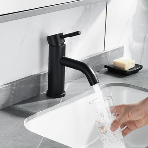 Robinet de lavabo à bec courbé noir en acier inoxydable 304, monotrou, eau chaude et froide, pour lavabos et salles de bain - Product Image 1
