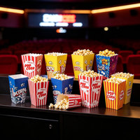 Tube à popcorn en papier kraft de qualité alimentaire imprimé sur mesure, pliable, jetable, en forme de cylindre, pour cinéma, fêtes et plats à emporter