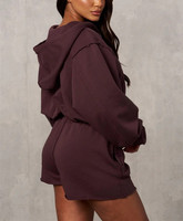 Ensemble de loisirs personnalisé avec logo, 100% coton, surdimensionné pour femmes, ensemble de survêtement 2 pièces, haut court, sweat à capuche zippé et short pour femmes