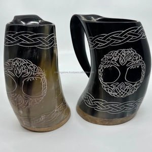 Corne à boire viking en bois poli, fabriquée à la main, écologique, avec support pour bar et fêtes, matériau organique, Inde - Product Image 2