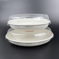 Bol de service jetable biodégradable de 26oz pour restaurant Bol de nouilles à la bagasse de canne à sucre écologique avec couvercle transparent de forme ovale