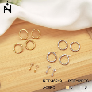Juego de Aretes Tz, Aros y Broqueles, Oro, Plata, Acero, 12 Piezas, Joyería de Moda - Product Image 2