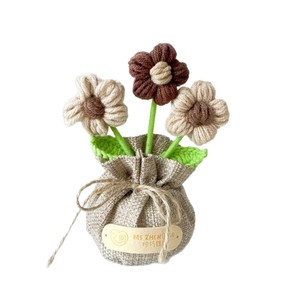 Fleur artificielle en laine crochetée Tulipe Rose pour la maison avec pot tricoté Décoration GBPP-53 - Product Image 2