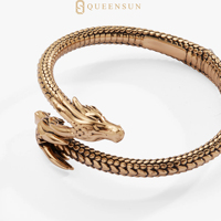Bracelet jonc en argent sterling S925 - Bracelet jonc vintage en argent sterling S925 avec dragon sculpté en 3D pour homme et femme, bijoux rétro, cadeau
