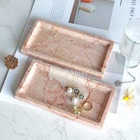 Plateau rectangulaire moderne en marbre rose crème pour bougies, bijoux, bagues, collations, présentation de table, décoration d'hôtel, de fête et de maison