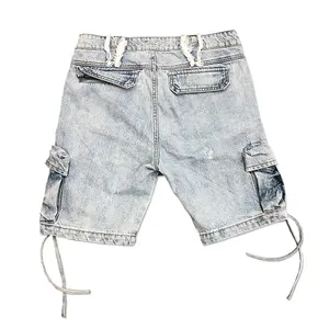 Short en jean pour hommes avec logo gaufré cargo personnalisé streetwear pour hommes