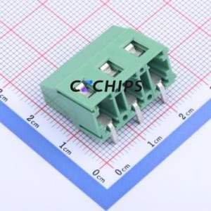 DB129R-7.5-3P-GN-S Screw Terminal Block Bent Lead Through Hole,P=7.5mm Connector 1x3P 7.5mm Green Right Angle Insert - Product Image 2