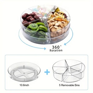 Snack Plate 10.6 Inch Round With 5 Removable Bins Rotating Food Container For Kitchen Storage - Product Image 1