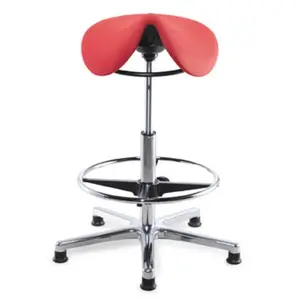 Tabouret de bureau en tissu YIDAR rouge, chaise avec repose-pieds, pieds en caoutchouc