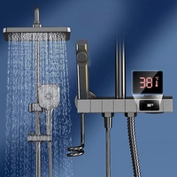 Système de douche thermostatique numérique de luxe à poignée unique avec affichage, finition noir piano, en laiton, pour salle de bain complète