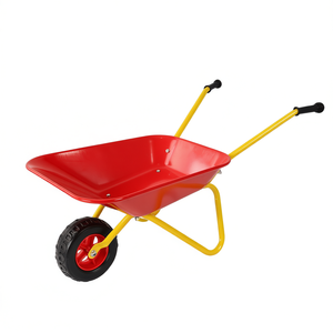 Brouette en métal pour enfants avec plateau en acier rouge et roue pleine, idéale pour le jardin, pour transporter manuellement feuilles, terre et sable - Product Image 1