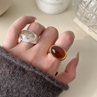 Bague ouverte vintage en pierre naturelle française pour femme, bague de luxe de niche avec fleur et perle, accessoires pour les doigts